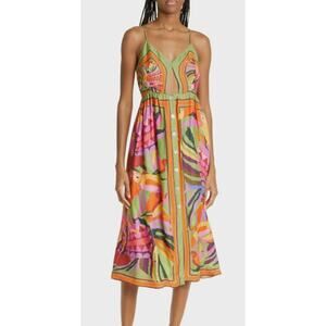 Farm Rio NEW Toucans Scarf Midi Dress with Front Cut Out, Med